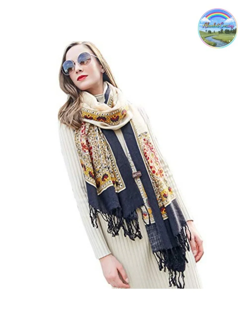 100% Merino Wool Pashmina Shawl Wrap Oversize Handmade Tassels Travel Blanket